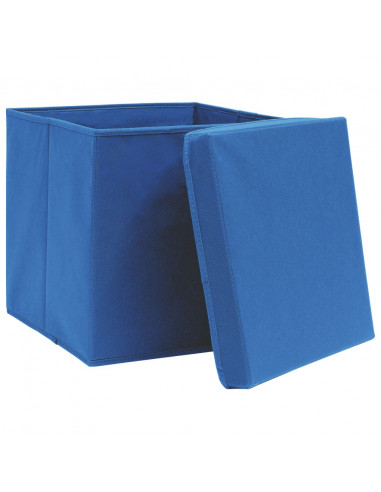 Scatole Portaoggetti con Coperchi 10pz Blu 32x32x32 cm Tessuto