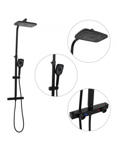 Set Soffione Doccia Duale con Miscelatore e Tubo Ottone Nero