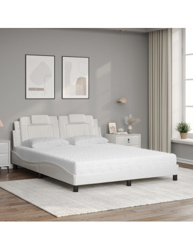 Letto con Materasso Bianco 160x200 cm in Similpelle