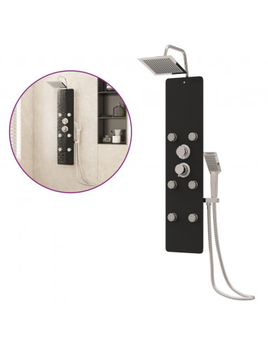 Pannello Doccia in Vetro 25x47,5x130 cm Nero