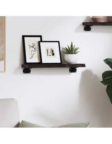 Ripiano Muro Marrone Scuro 40x10x2 cm Massello Rovere Trattato