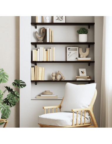 Ripiano Muro Marrone Scuro 80x20x2 cm Massello Rovere Trattato