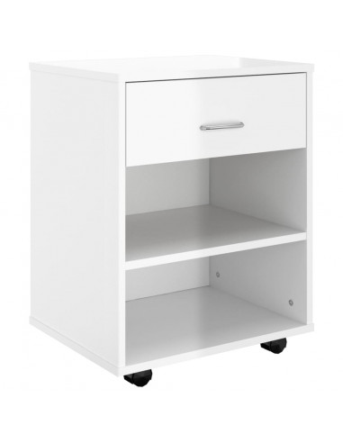Mobiletto con Ruote Bianco Lucido 46x36x59 cm Legno Multistrato