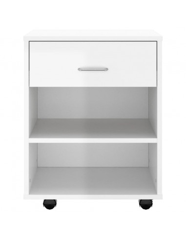 Mobiletto con Ruote Bianco Lucido 46x36x59 cm Legno Multistrato