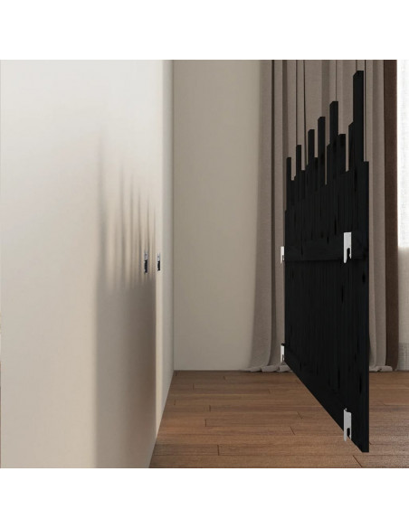 Testiera da Parete Nera 185x3x80 cm in Legno Massello di Pino
