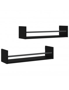 Mensole da Parete con Aste 2 pz Nere 60x16x14 cm 2
