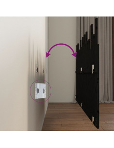 Testiera da Parete Nera 204x3x80 cm in Legno Massello di Pino