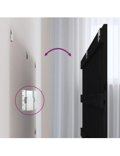 Testiera da Parete Nera 204x3x90 cm in Legno Massello di Pino