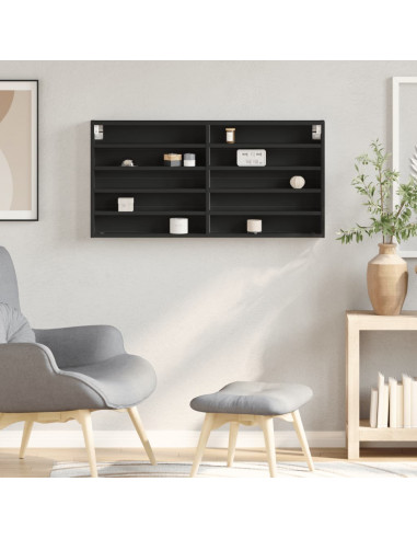 Armadietto con Vetrina Nero 100x8,5x50 cm in Legno Multistrato