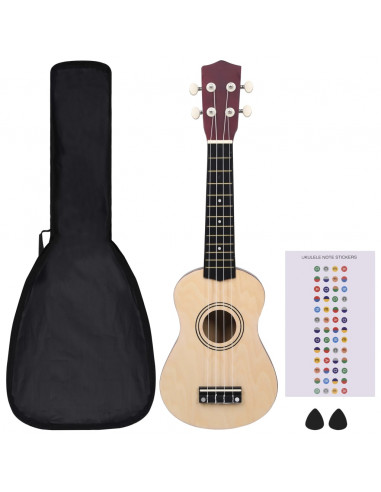 Set Ukulele Soprano con Borsa per Bambini Legno Naturale 21"