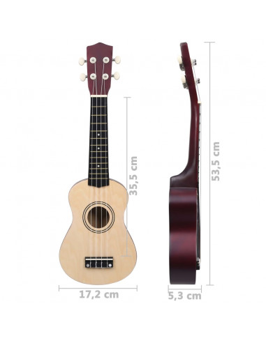 Set Ukulele Soprano con Borsa per Bambini Legno Naturale 21"