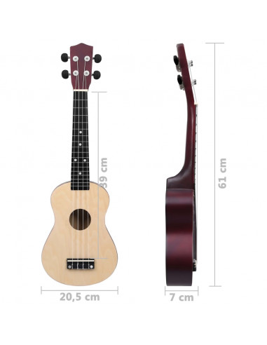 Set Ukulele Soprano con Borsa per Bambini Legno Naturale 23"