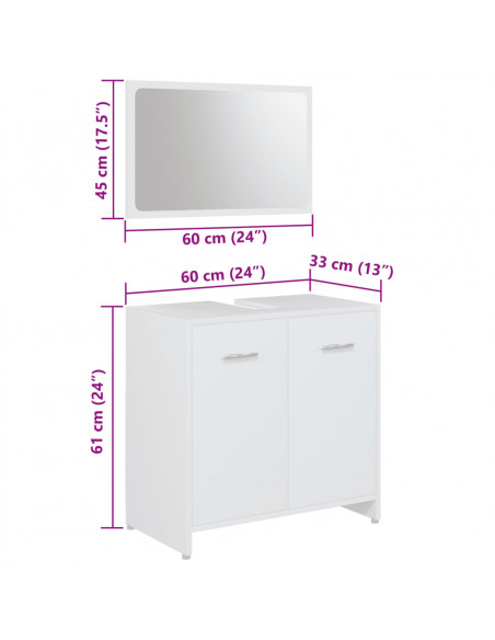 Set Mobili da Bagno 4 pz Bianco in Legno Multistrato