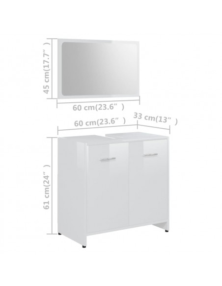 Set Mobili da Bagno 3 pz Bianco Lucido in Truciolato