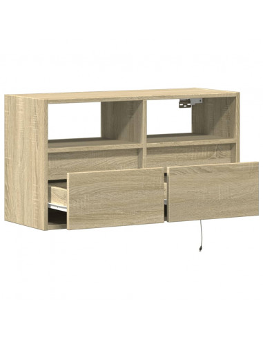 Mobile TV a Parete con Luci LED Rovere Sonoma 80x31x45 cm