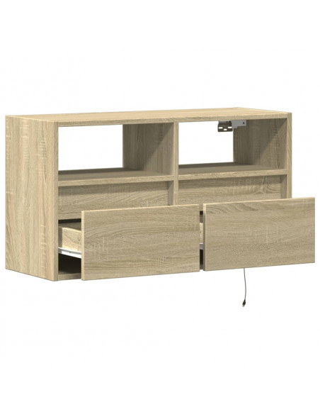 Mobile TV a Parete con Luci LED Rovere Sonoma 80x31x45 cm