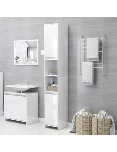 Set Mobili da Bagno 3 pz Bianco Lucido in Truciolato