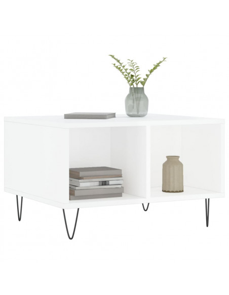 Tavolino Salotto Bianco Lucido 60x50x36,5 cm Legno Multistrato