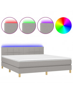 Letto a Molle Materasso e LED Grigio Chiaro 160x200 cm Tessuto 2