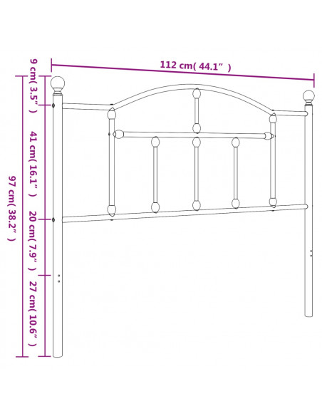 Testiera in Metallo Nero 107 cm