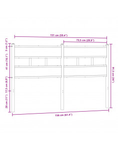 Testiera Rovere Marrone 150 cm in Acciaio e Truciolato