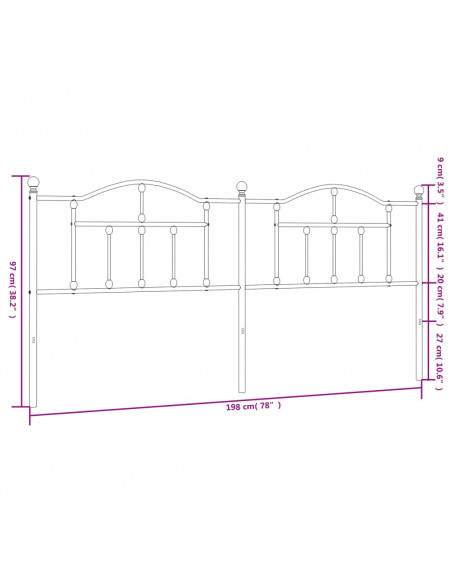 Testiera in Metallo Nero 193 cm