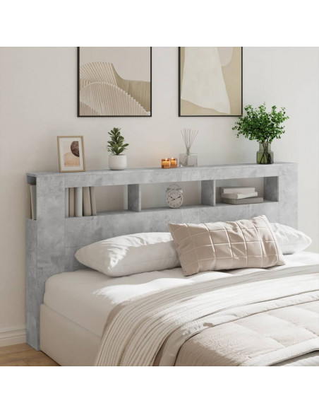 Testiera LED Grigio Cemento 200x18,5x103,5 cm Legno Multistrato