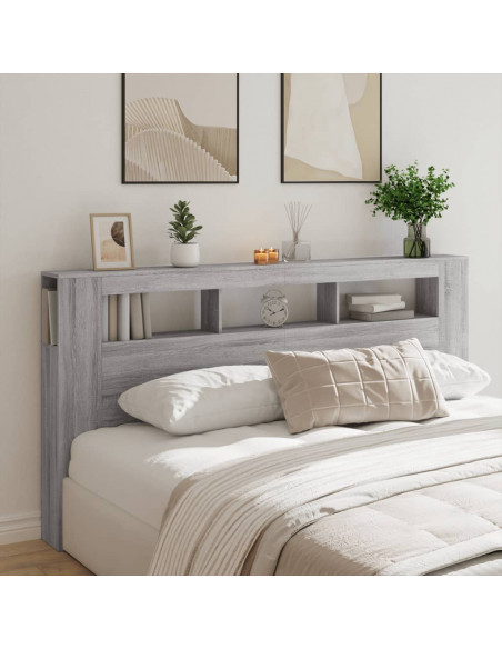Testiera LED Grigio Sonoma 200x18,5x103,5 cm Legno Multistrato