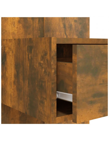 Testiera Letto con Comodini in Legno Multistrato Rovere Fumo