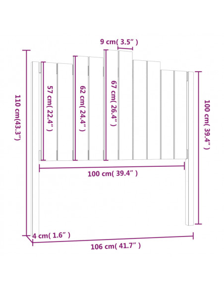 Testiera per Letto 106x4x110 cm in Legno Massello di Pino