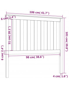 Testiera per Letto 106x6x101 cm in Legno Massello di Pino