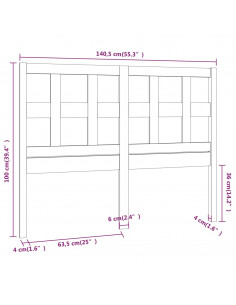 Testiera per Letto 140,5x4x100 cm in Legno Massello di Pino