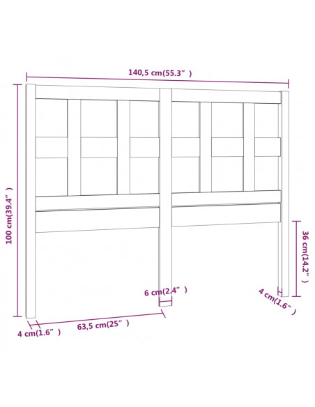 Testiera per Letto 140,5x4x100 cm in Legno Massello di Pino