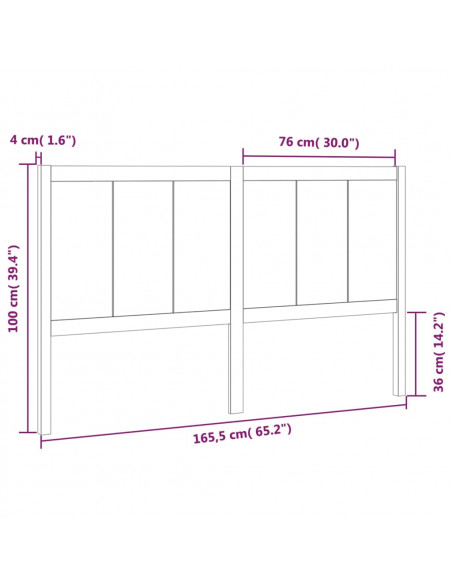 Testiera per Letto 165,5x4x100 cm in Legno Massello di Pino