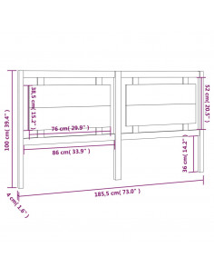 Testiera per Letto 185,5x4x100 cm in Legno Massello di Pino