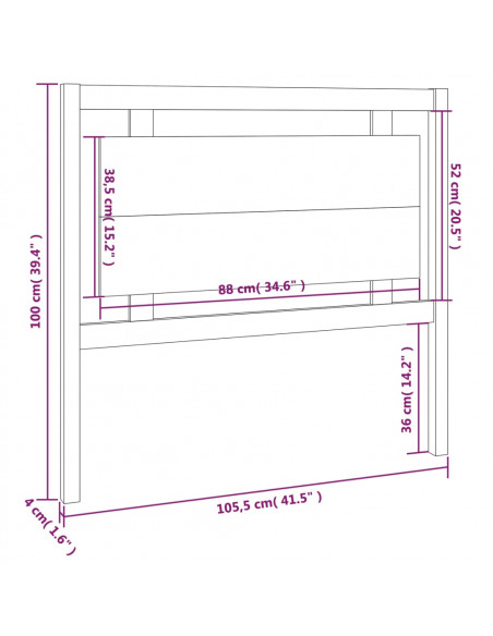Testiera per Letto Bianca 105,5x4x100 cm Legno Massello di Pino