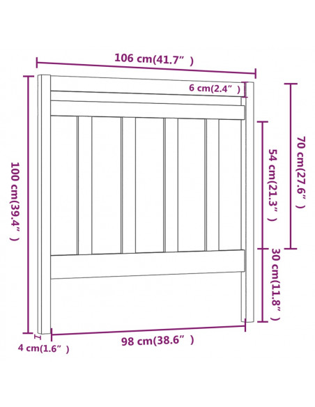 Testiera per Letto Bianca 106x4x100cm in Legno Massello di Pino