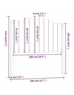 Testiera per Letto Bianca 106x4x110cm in Legno Massello di Pino