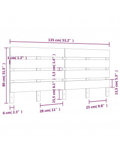 Testiera per Letto Bianca 135x3x80 cm in Legno Massello di Pino