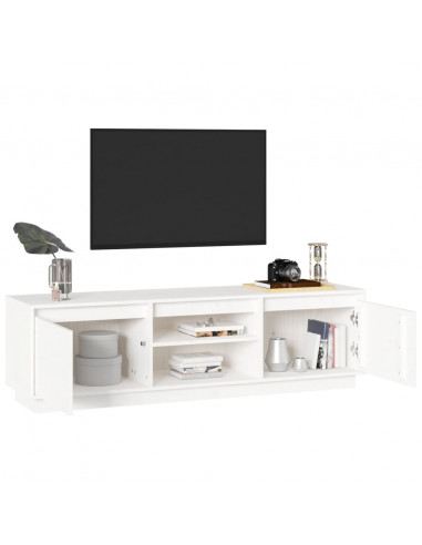 Mobile Porta TV Bianco 140x35x40 cm in Legno Massello di Pino