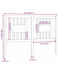 Testiera per Letto Bianca 141x4x100cm in Legno Massello di Pino