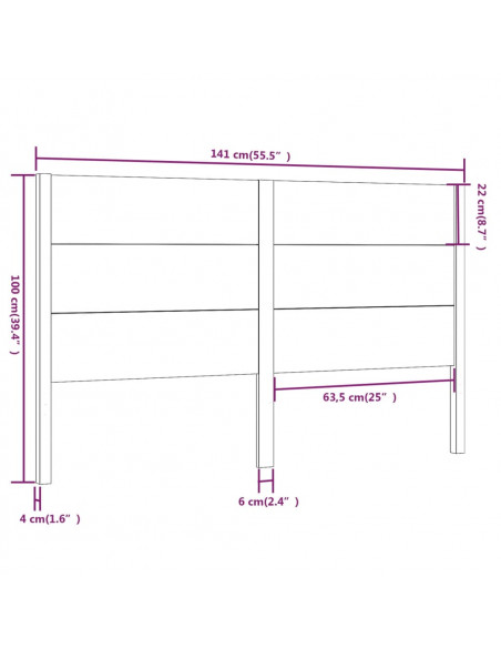 Testiera per Letto Bianca 141x4x100cm in Legno Massello di Pino