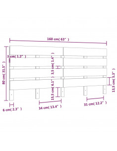 Testiera per Letto Bianca 160x3x80 cm in Legno Massello di Pino