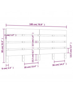 Testiera per Letto Bianca 180x3x80 cm in Legno Massello di Pino