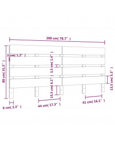 Testiera per Letto Bianca 200x3x80 cm in Legno Massello di Pino