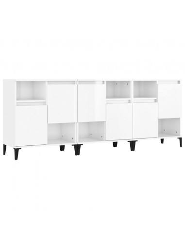 Credenze 3pz Bianco Lucido 60x35x70 cm in Legno Multistrato