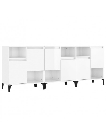 Credenze 3pz Bianco Lucido 60x35x70 cm in Legno Multistrato