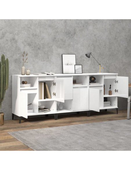 Credenze 3pz Bianco Lucido 60x35x70 cm in Legno Multistrato