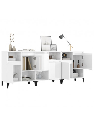 Credenze 3pz Bianco Lucido 60x35x70 cm in Legno Multistrato