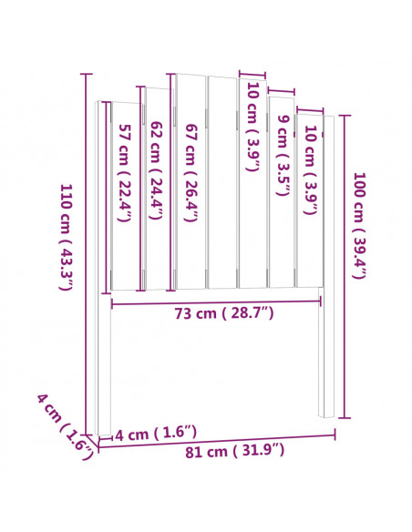 Testiera per Letto Bianca 81x4x110 cm in Legno Massello di Pino